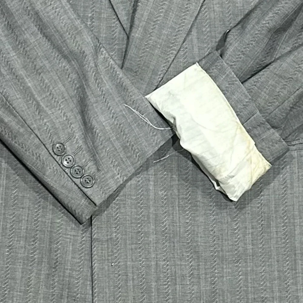 Yves Saint Laurent France Double Breasted Wool Blazer Stripe Peak Ventless 44R